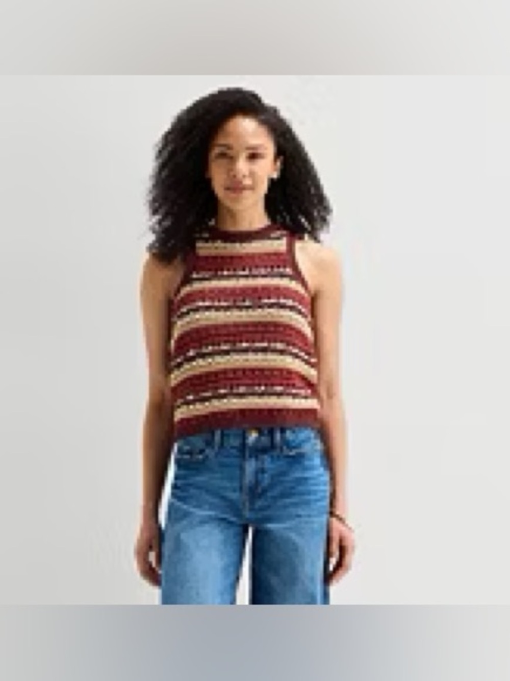 a.n.a Striped Knit High-Neck Tank in Burgundy and Cream